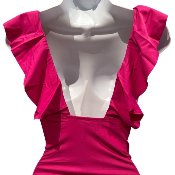 J. Crew Ruched Ruffle One-Piece Swimsuit Radiant Fuchsia Pink 24 New with Tag - Picture 9 of 14
